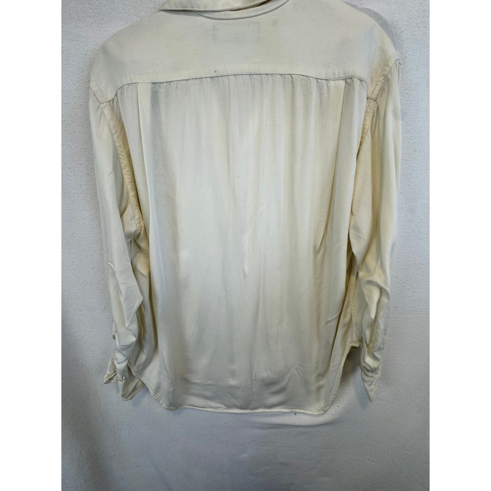 Ralph Lauren Button Down Shirt Ivory Rayon Camp Collar Utility Blouse Vintage 8 - Picture 5 of 8